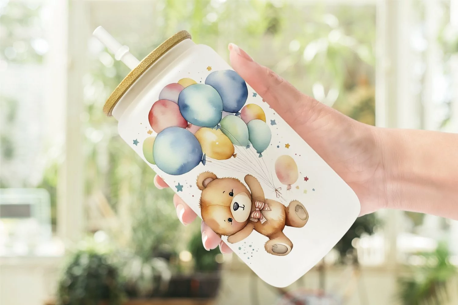 Watercolor Teddy Bear Glass Can Wraps product image 1