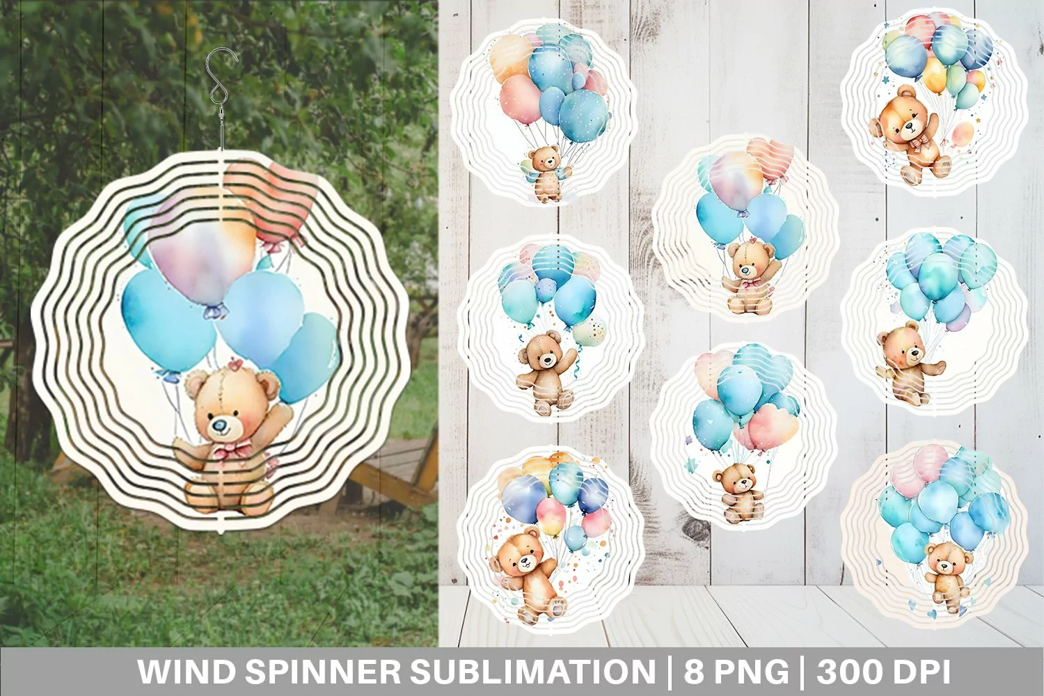 Watercolor Teddy Bear Wind Spinner | Sublimation Spinner Des product image 1