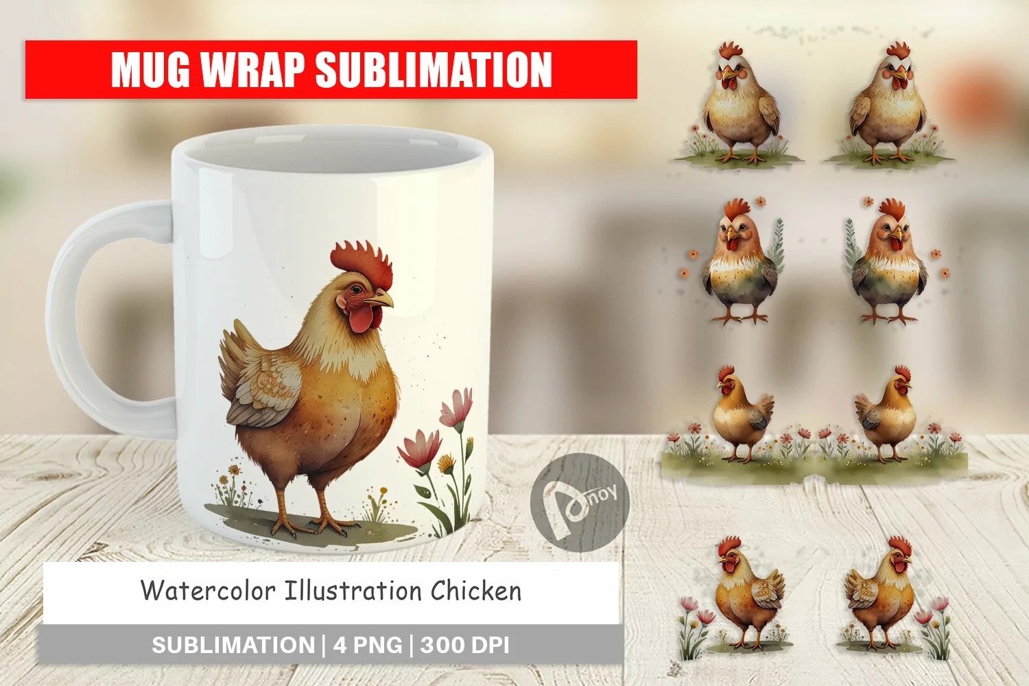 Mug Wrap Design Illustration Chicken product image 1