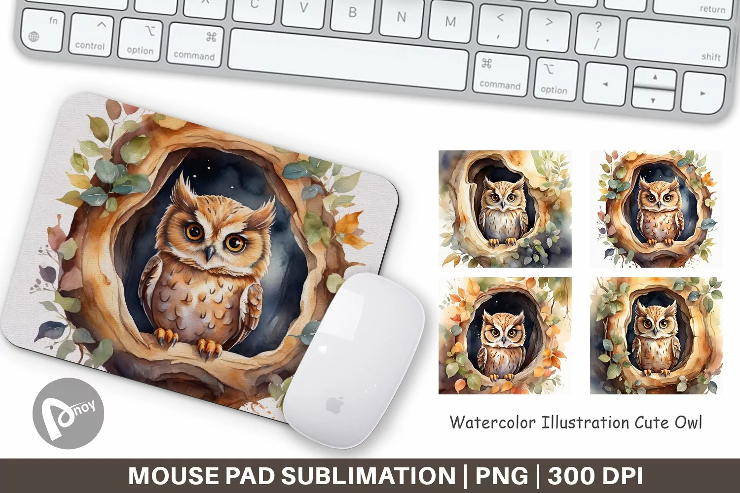 Mouse Pad Watercolor Owl product image 1