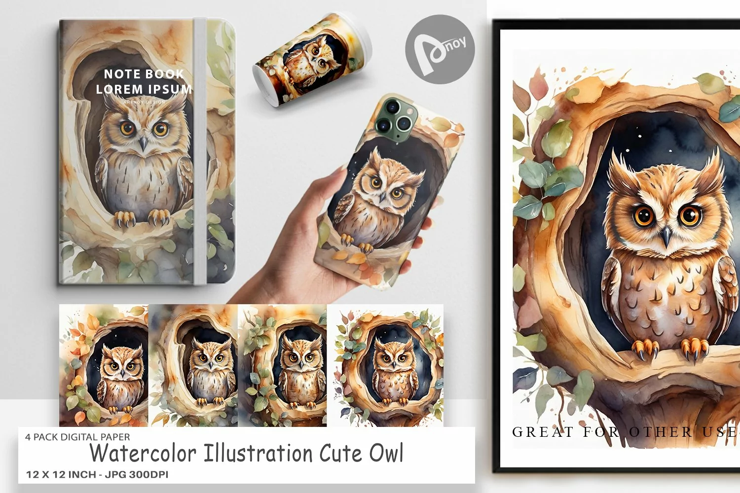Digital Paper Watercolor Owl product image 1