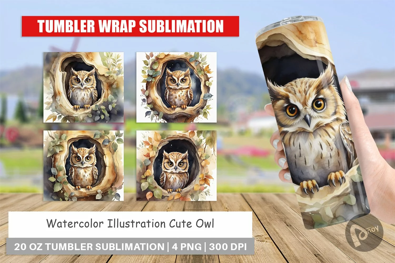 Tumbler Wrap Watercolor Owl product image 1