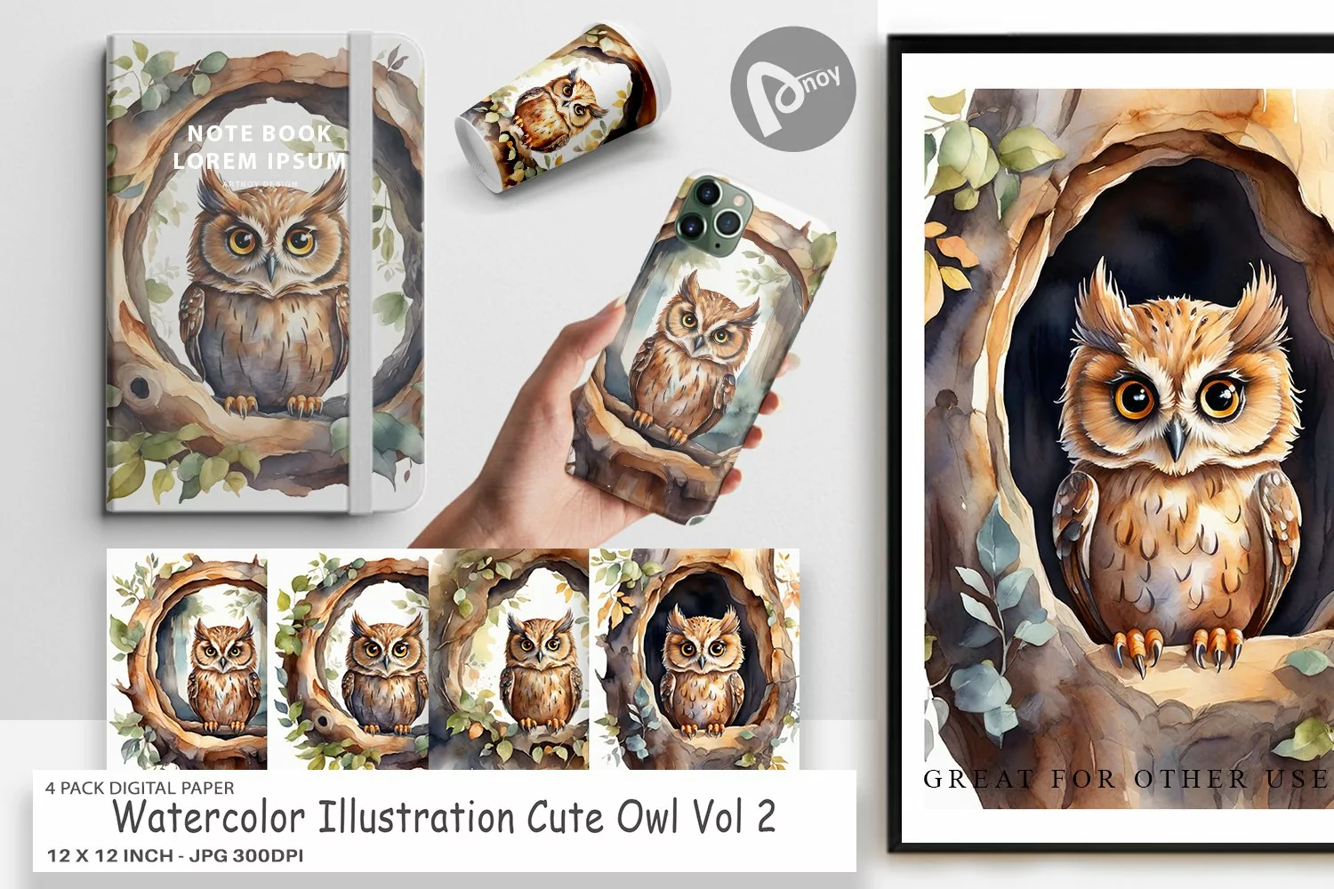 Digital Paper Watercolor Owl product image 1