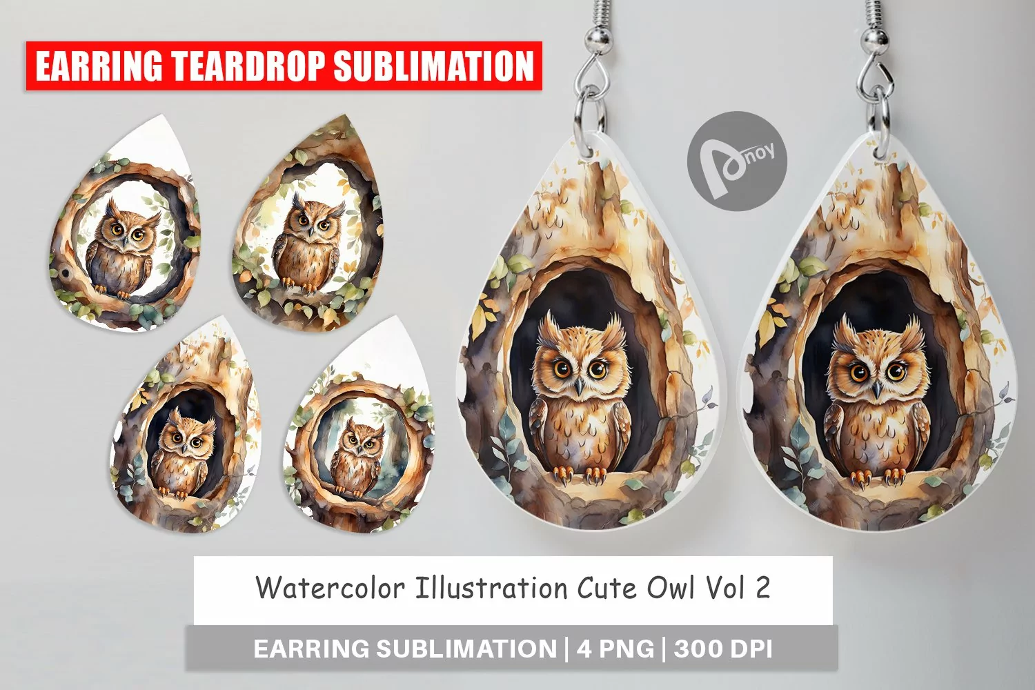 Earring Teardrop Watercolor Owl product image 1