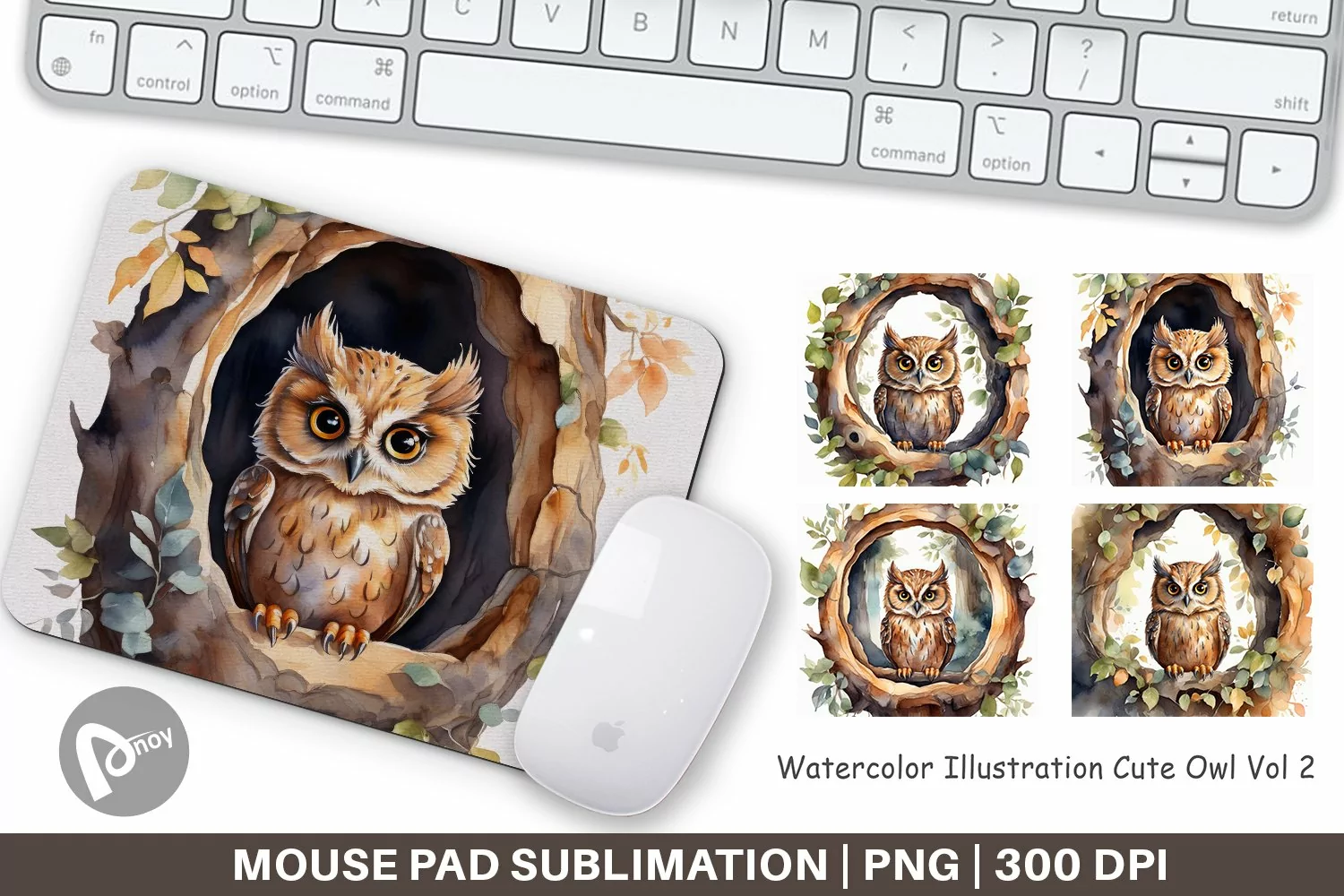 Mouse Pad Watercolor Owl product image 1