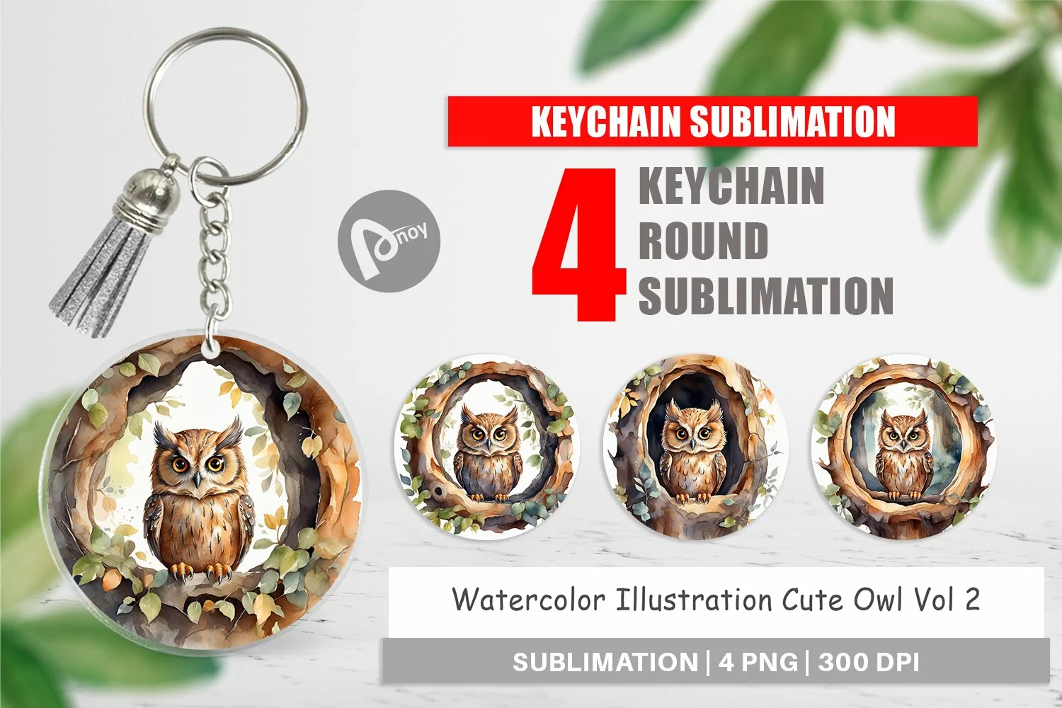 Keychain Watercolor Owl product image 1