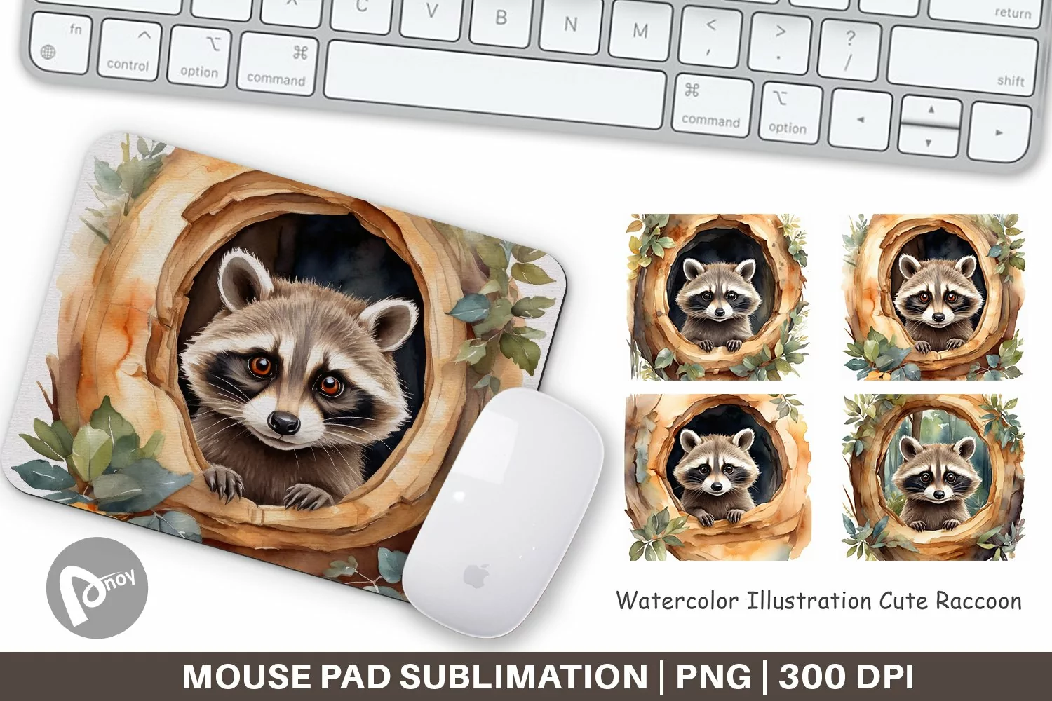 Mouse Pad Watercolor Raccoon product image 1