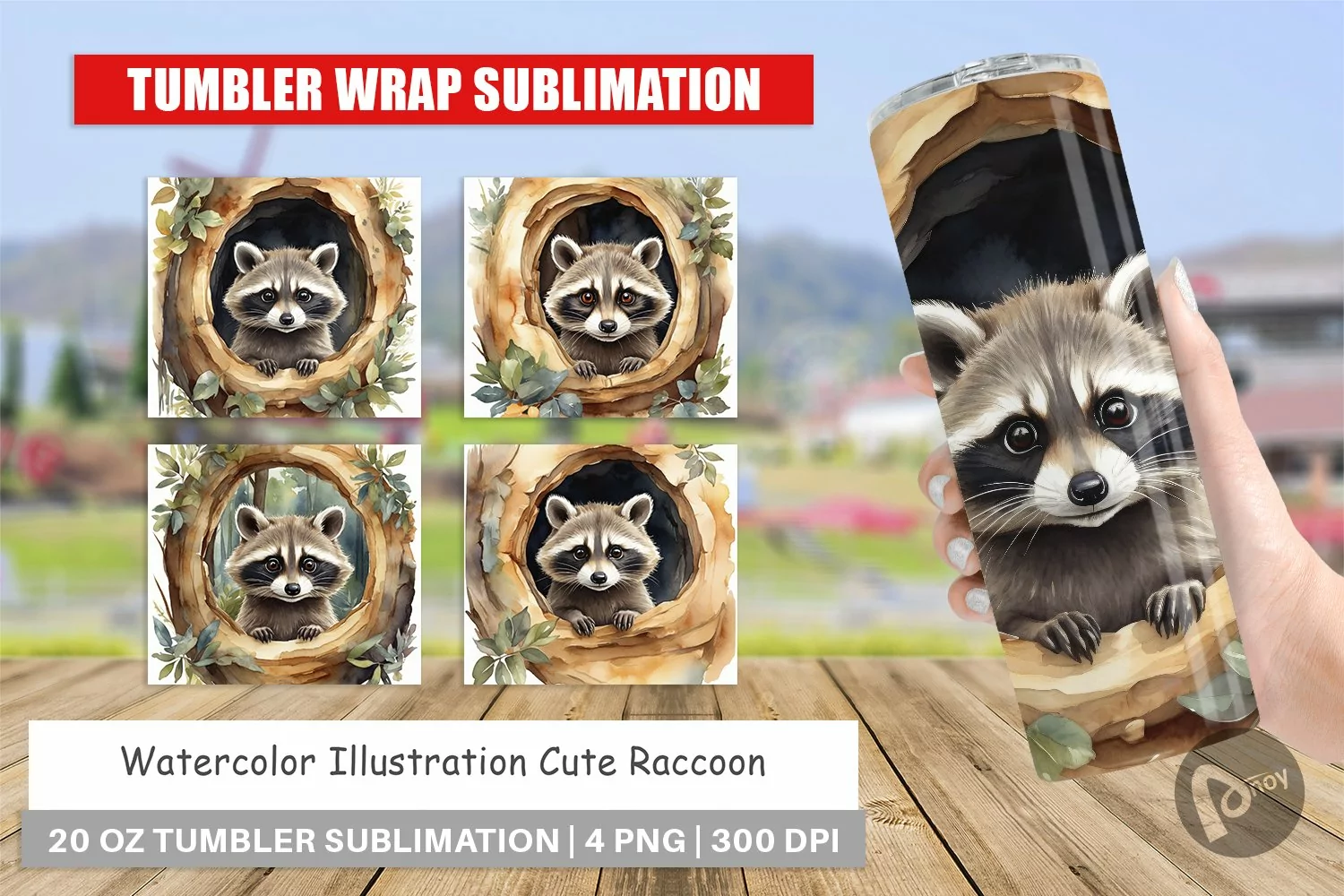 Tumbler Wrap Watercolor Raccoon product image 1