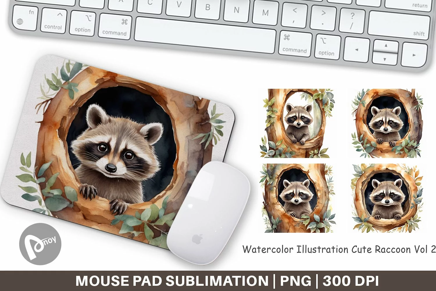 Mouse Pad Watercolor Raccoon product image 1
