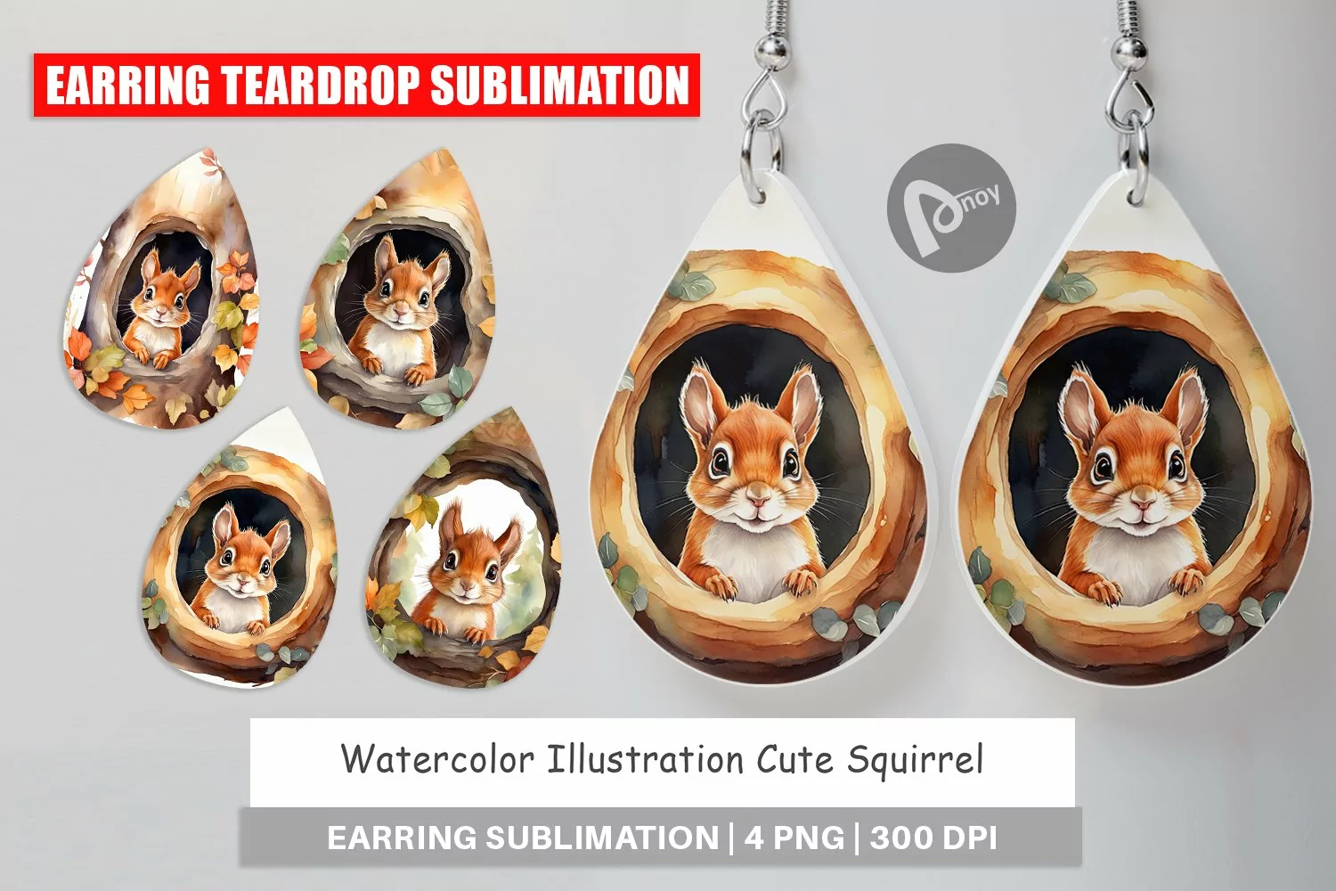 Earring Teardrop Watercolor Squirrel product image 1