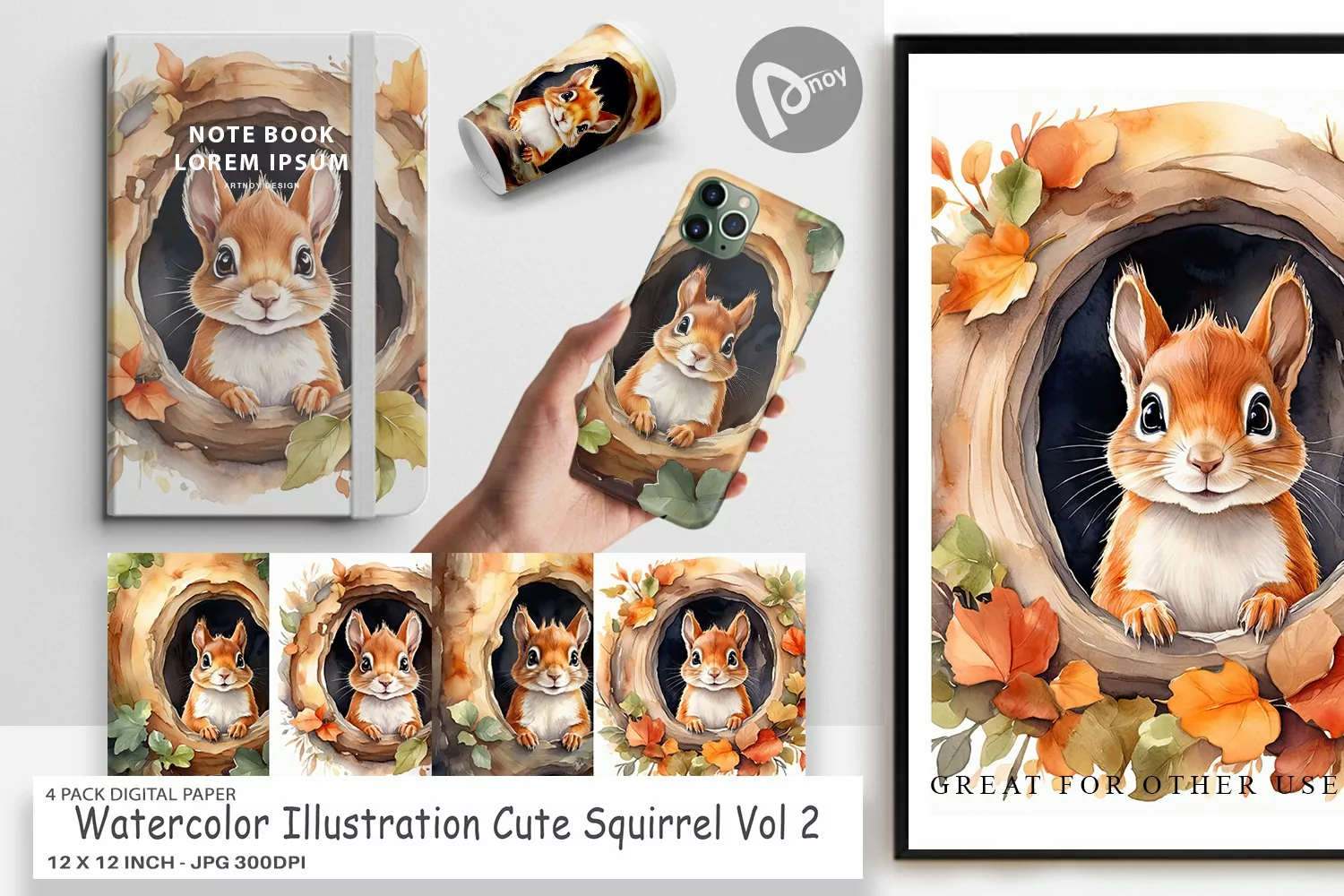 Digital Paper Watercolor Squirrel product image 1
