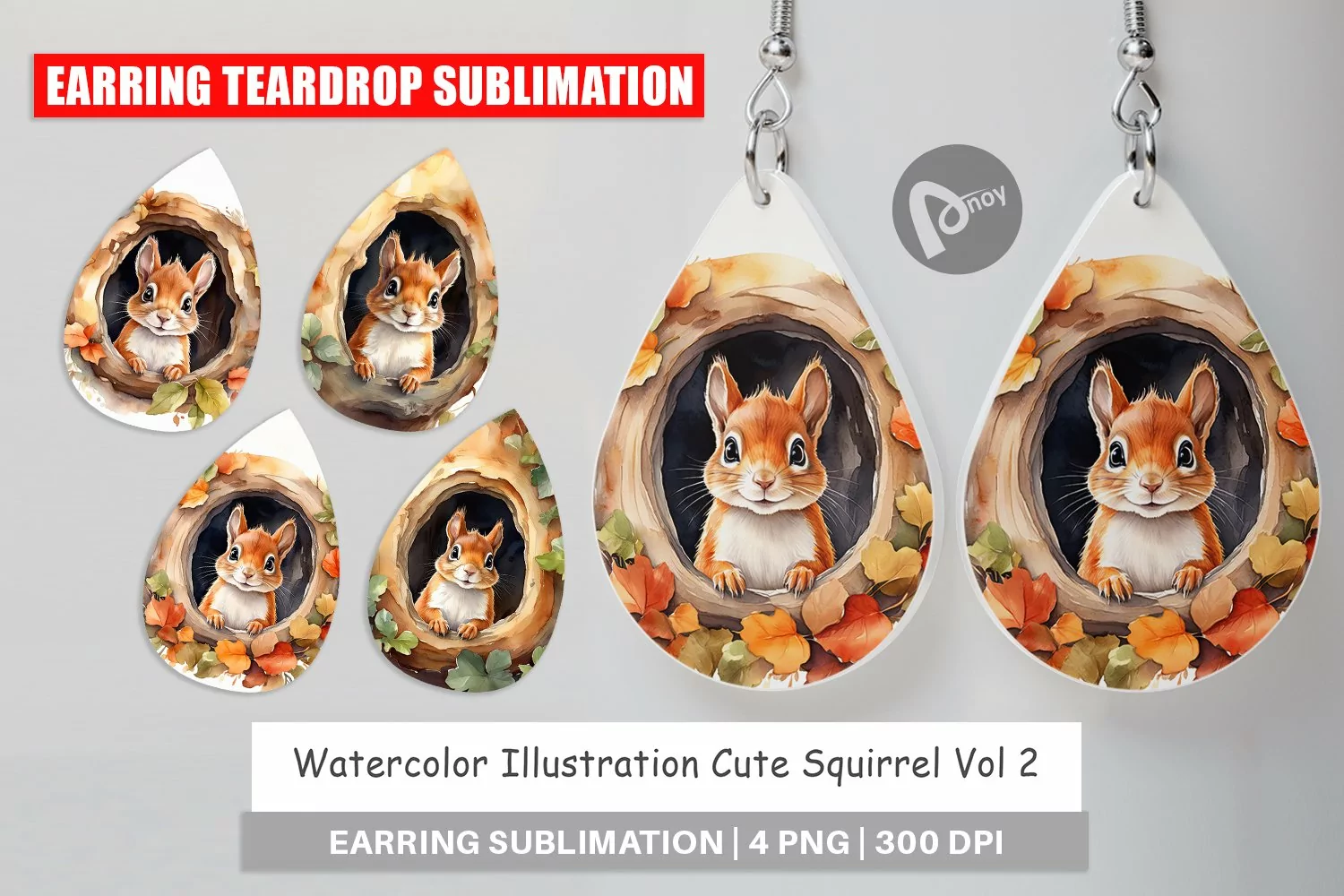 Earring Teardrop Watercolor Squirrel product image 1