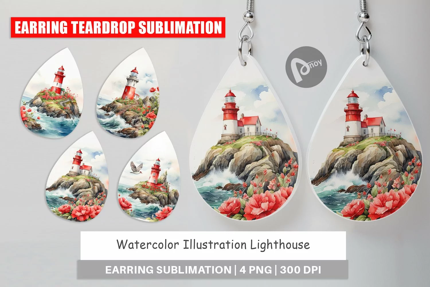 Earring Teardrop Watercolor Lighthouse product image 1