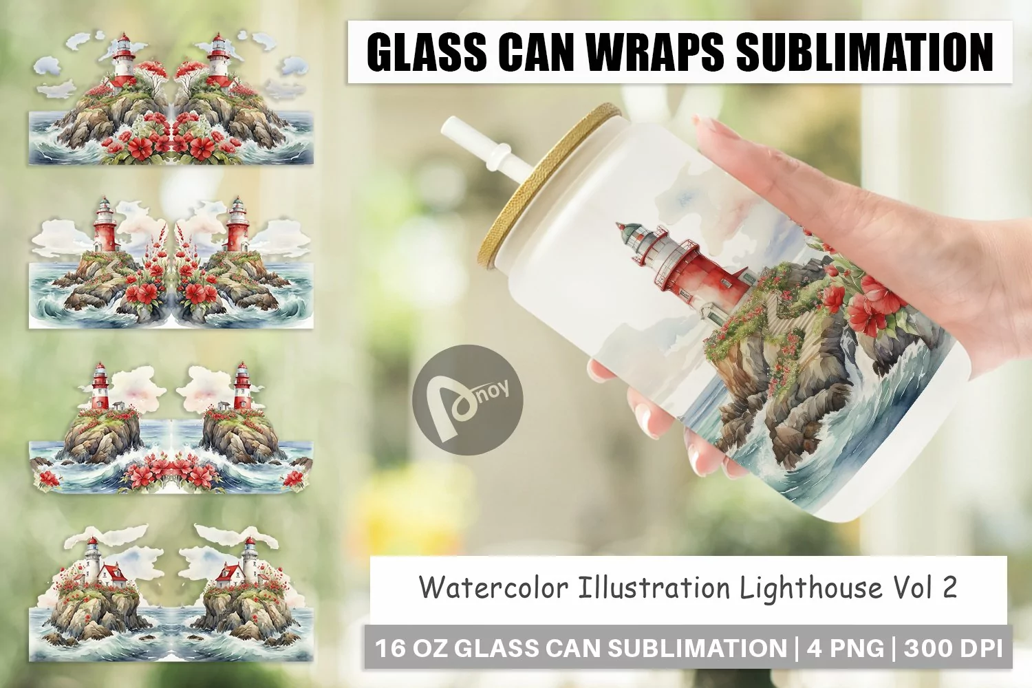 Glass Can Wraps Watercolor Lighthouse product image 1
