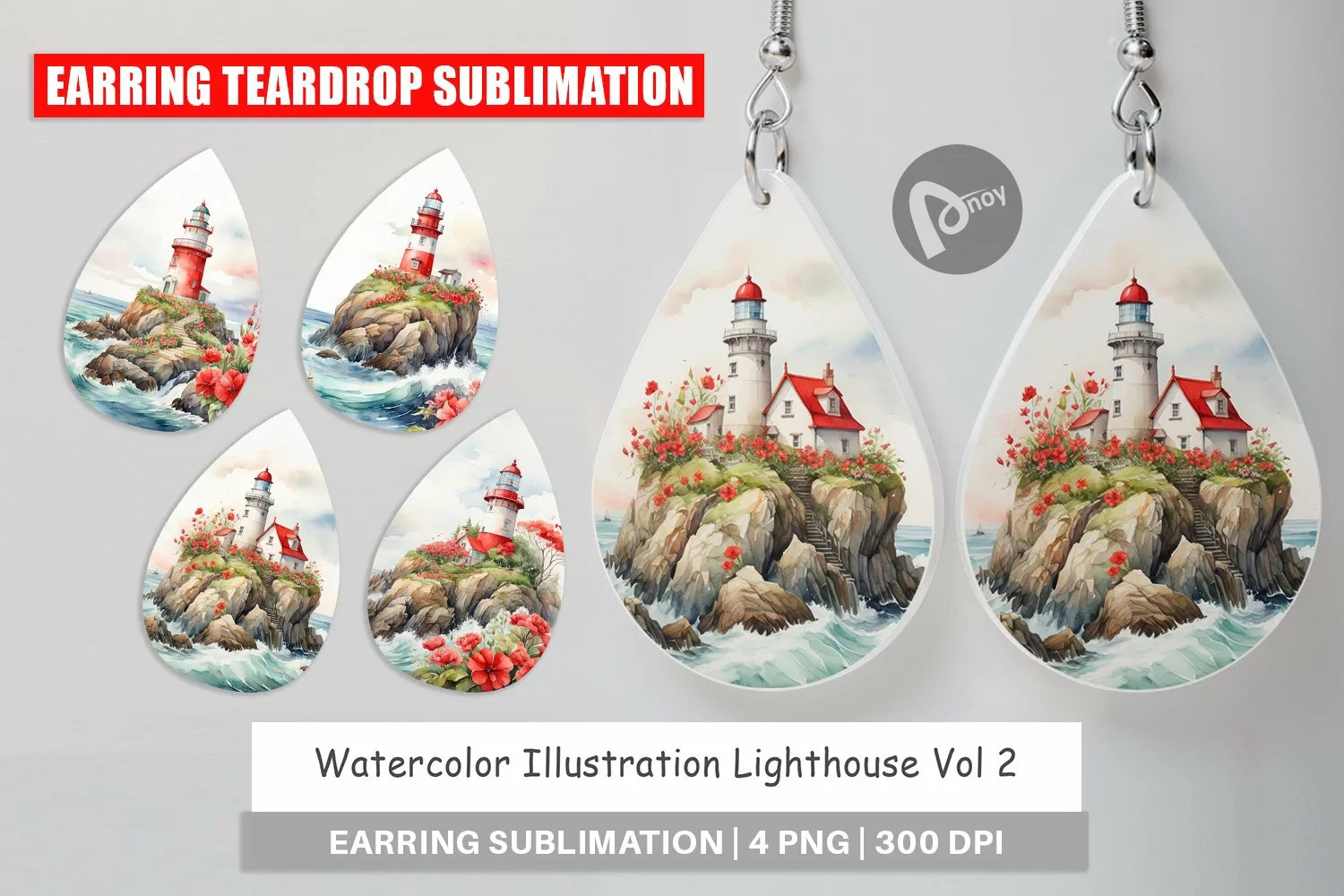 Earring Teardrop Watercolor Lighthouse product image 1