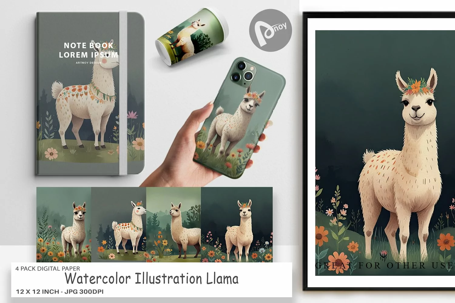 Digital Paper Illustration Llama product image 1