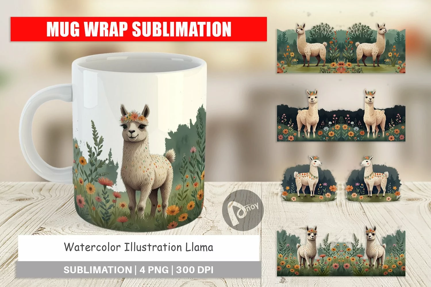 Mug Wrap Design Illustration Llama product image 1