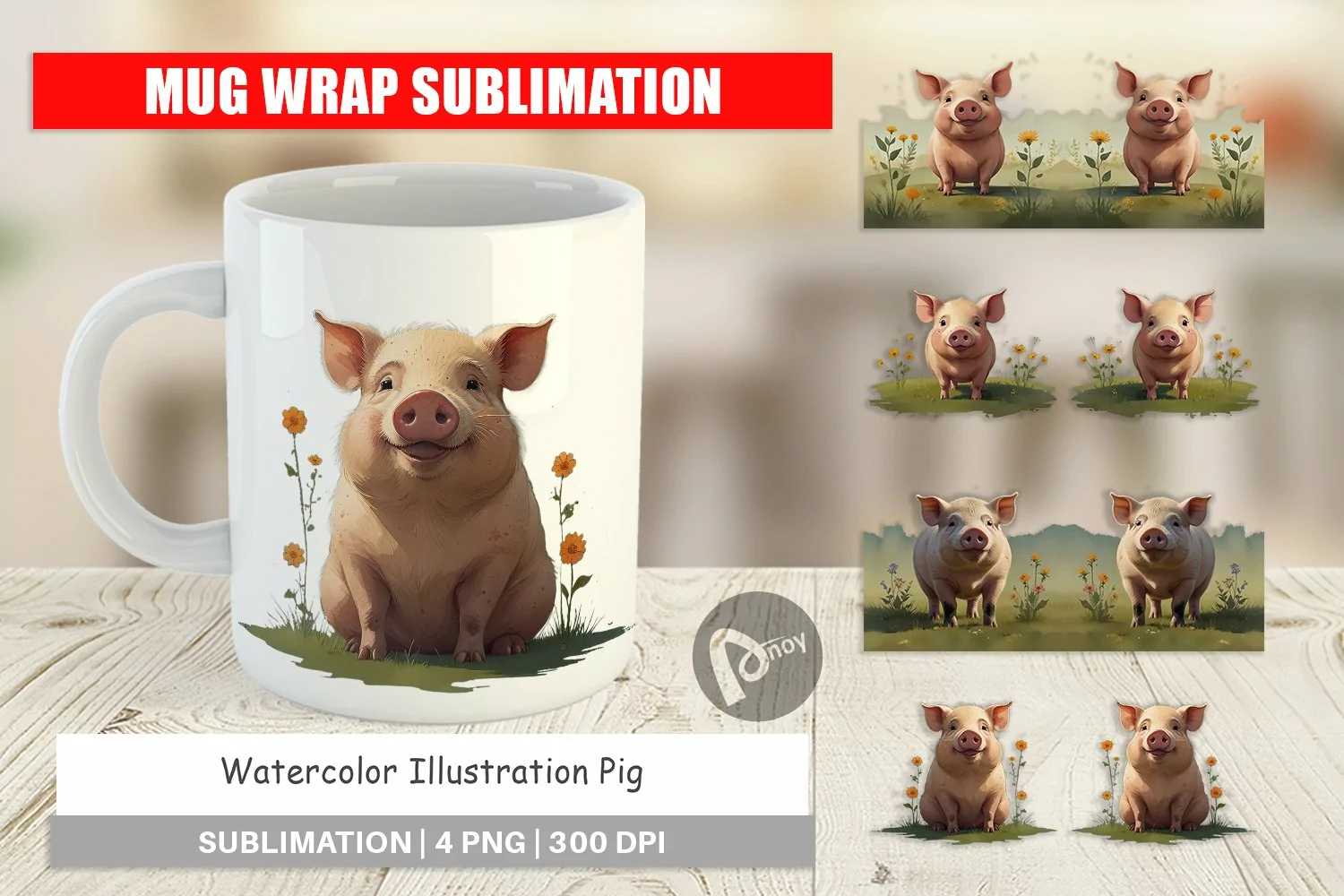 Mug Wrap Design Illustration Pig product image 1