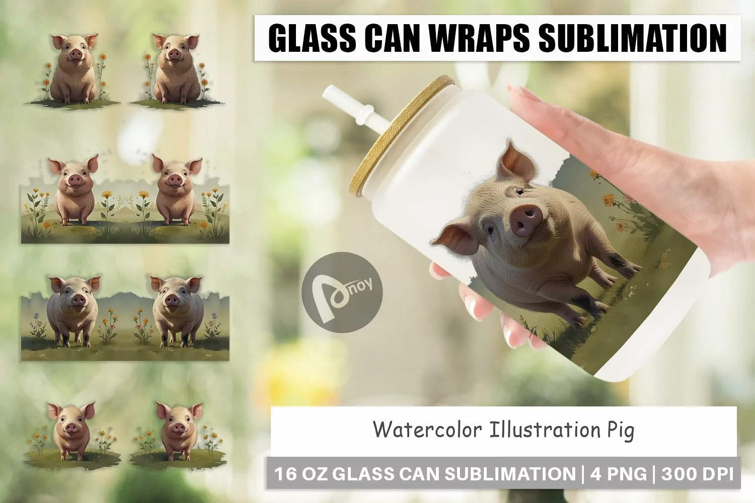 Glass Can Wraps Illustration Pig product image 1