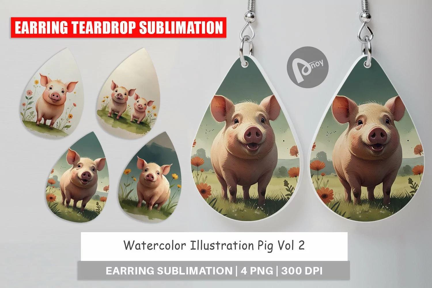 Earring Teardrop Illustration Pig product image 1