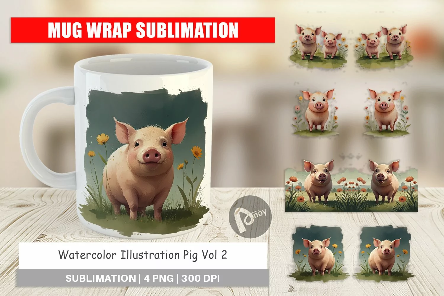 Mug Wrap Design Illustration Pig product image 1