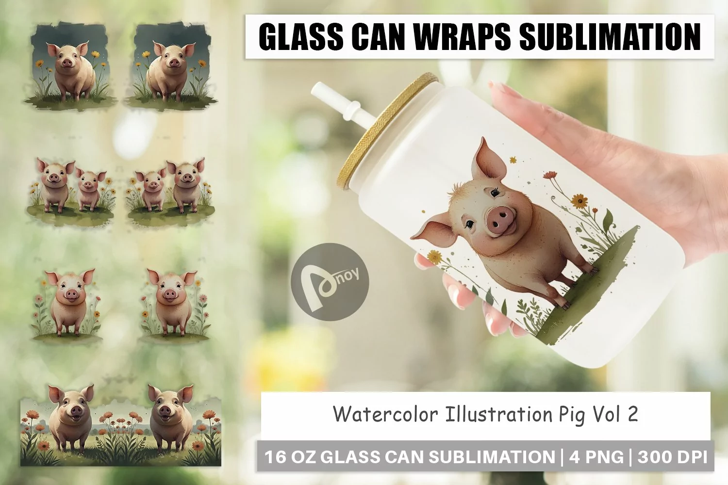 Glass Can Wraps Illustration Pig product image 1