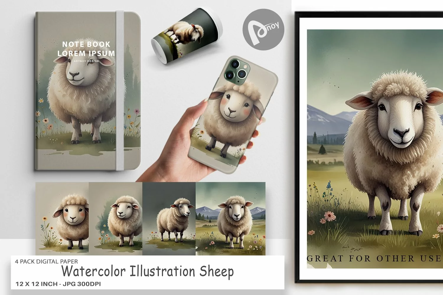 Digital Paper Illustration Sheep product image 1