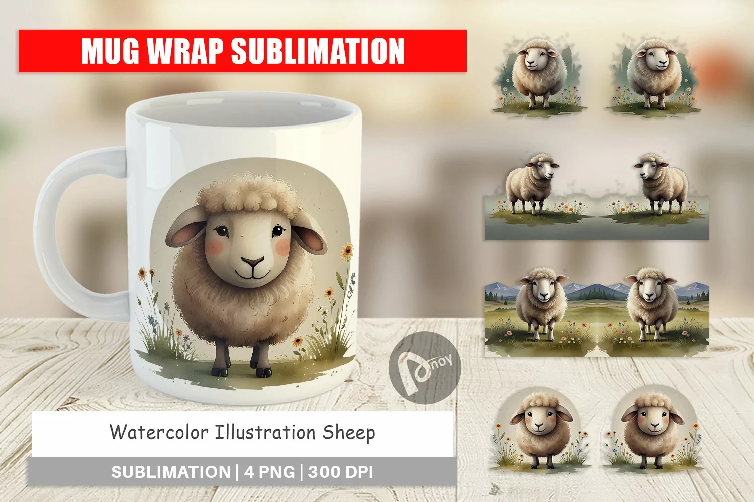 Mug Wrap Design Illustration Sheep product image 1