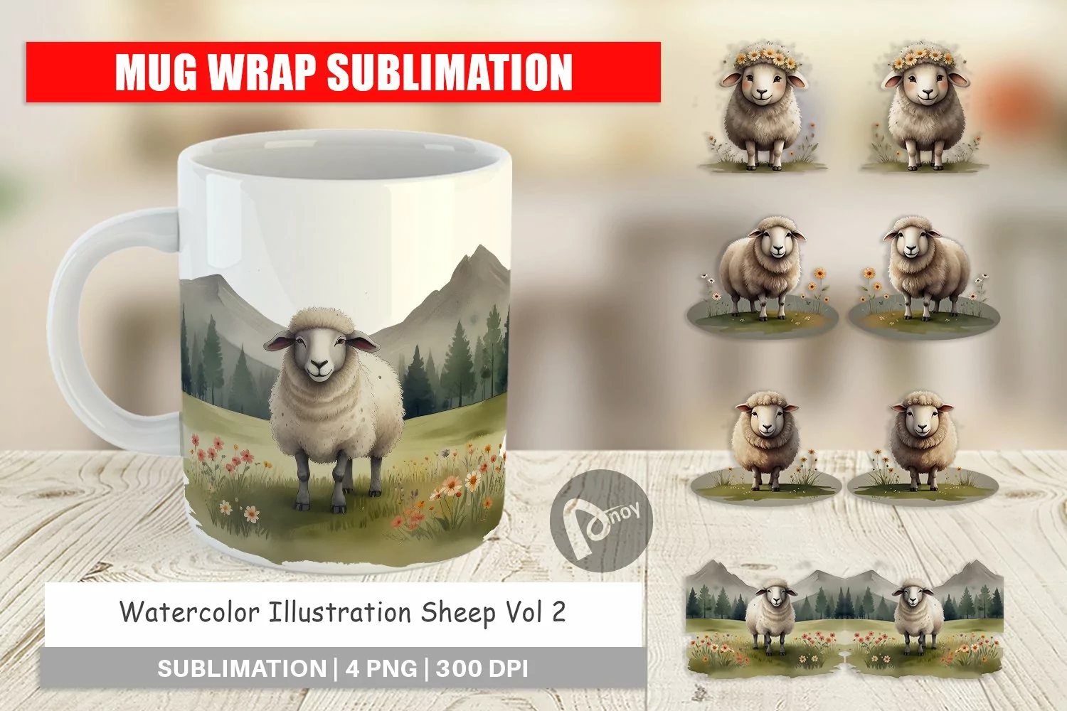 Mug Wrap Design Illustration Sheep product image 1