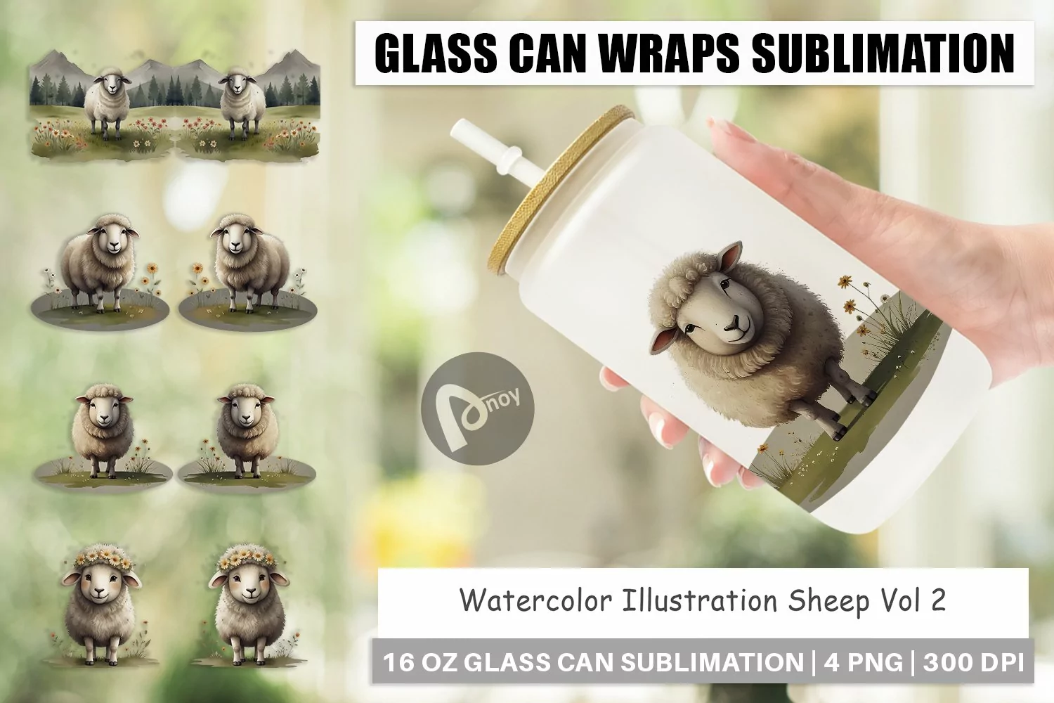 Glass Can Wraps Illustration Sheep product image 1
