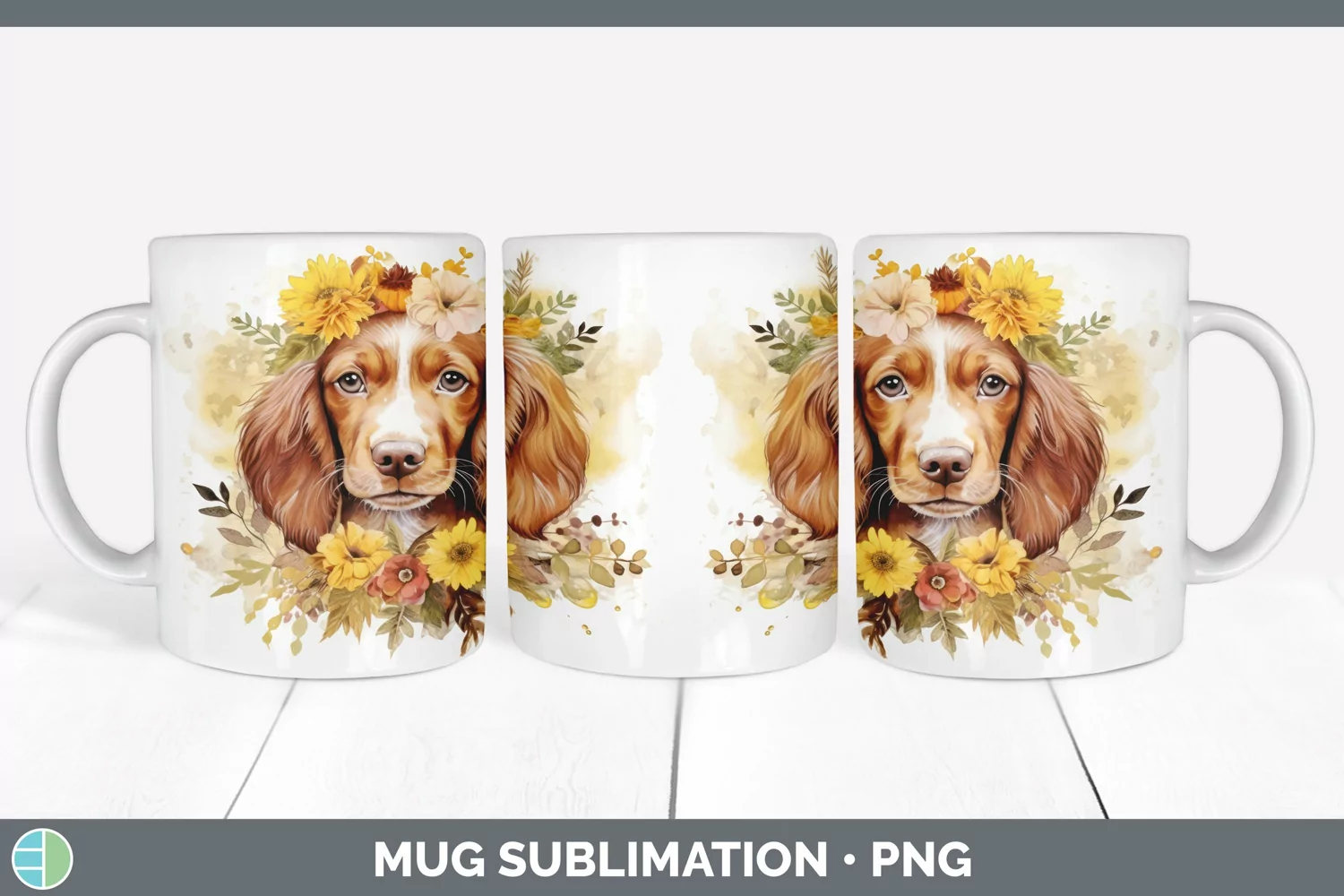 GorgeousWild Flowers Irish Setters Mug Wrap design.