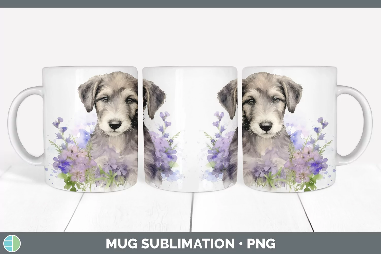 GorgeousWild Flowers Irish Wolfhounds Mug Wrap design.