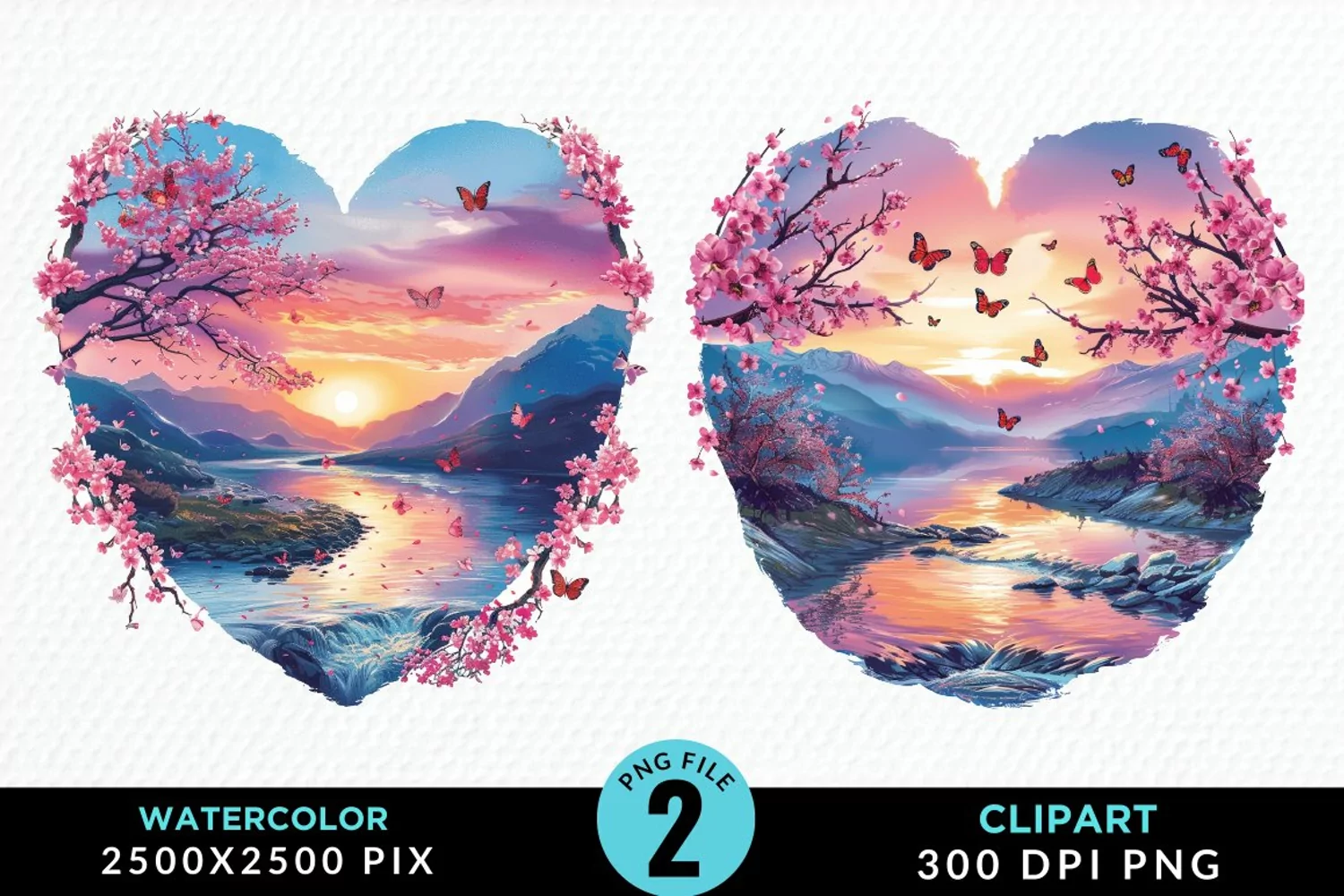 Watercolor Japanese Landscape Heart Clipart product image 1