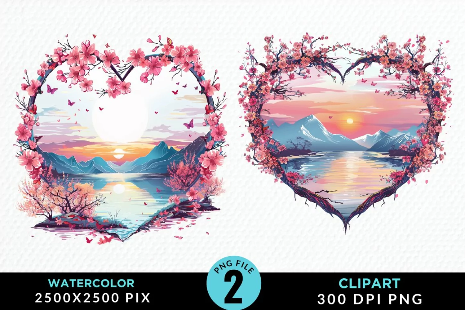 Watercolor Japanese Landscape Heart Clipart product image 1