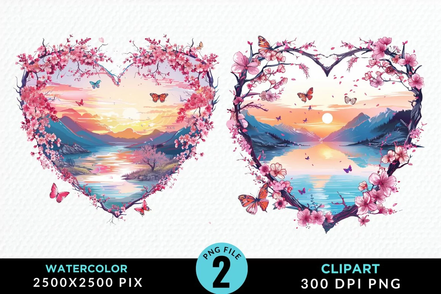 Watercolor Japanese Landscape Heart Clipart product image 1