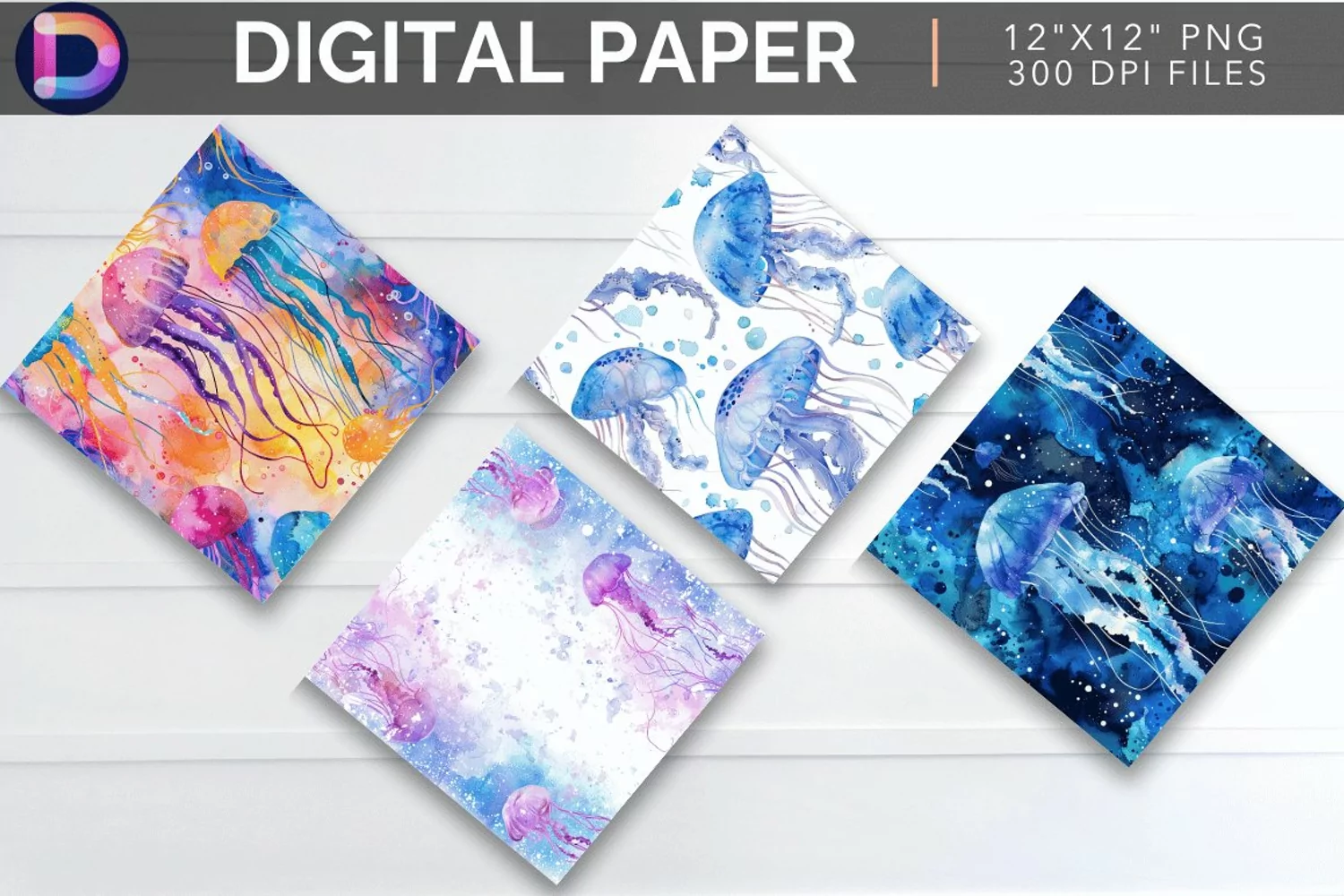 Watercolor Jellyfish Digital Paper product image 1