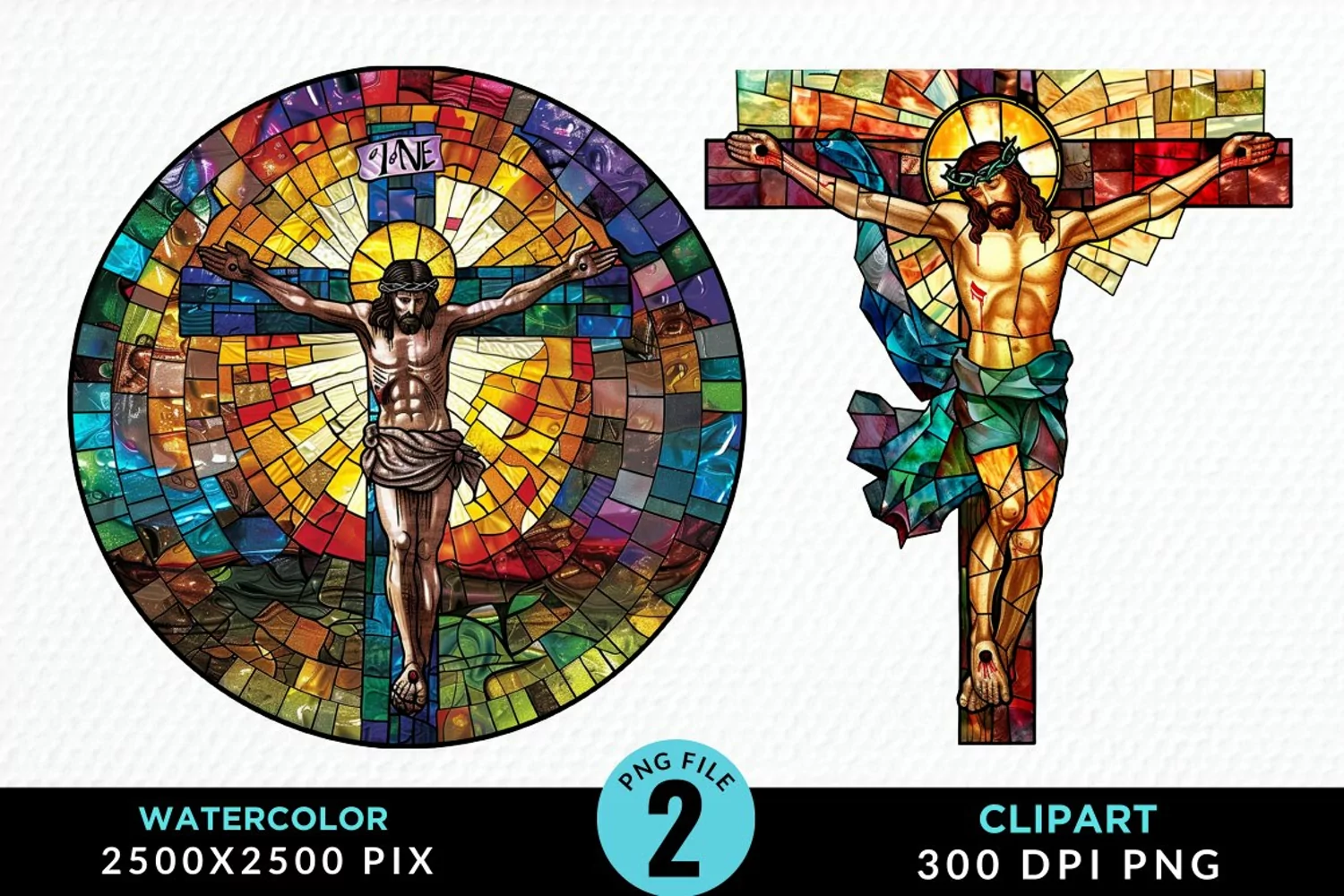 Stained Glass Jesus Cross Exquisite Clipart product image 1