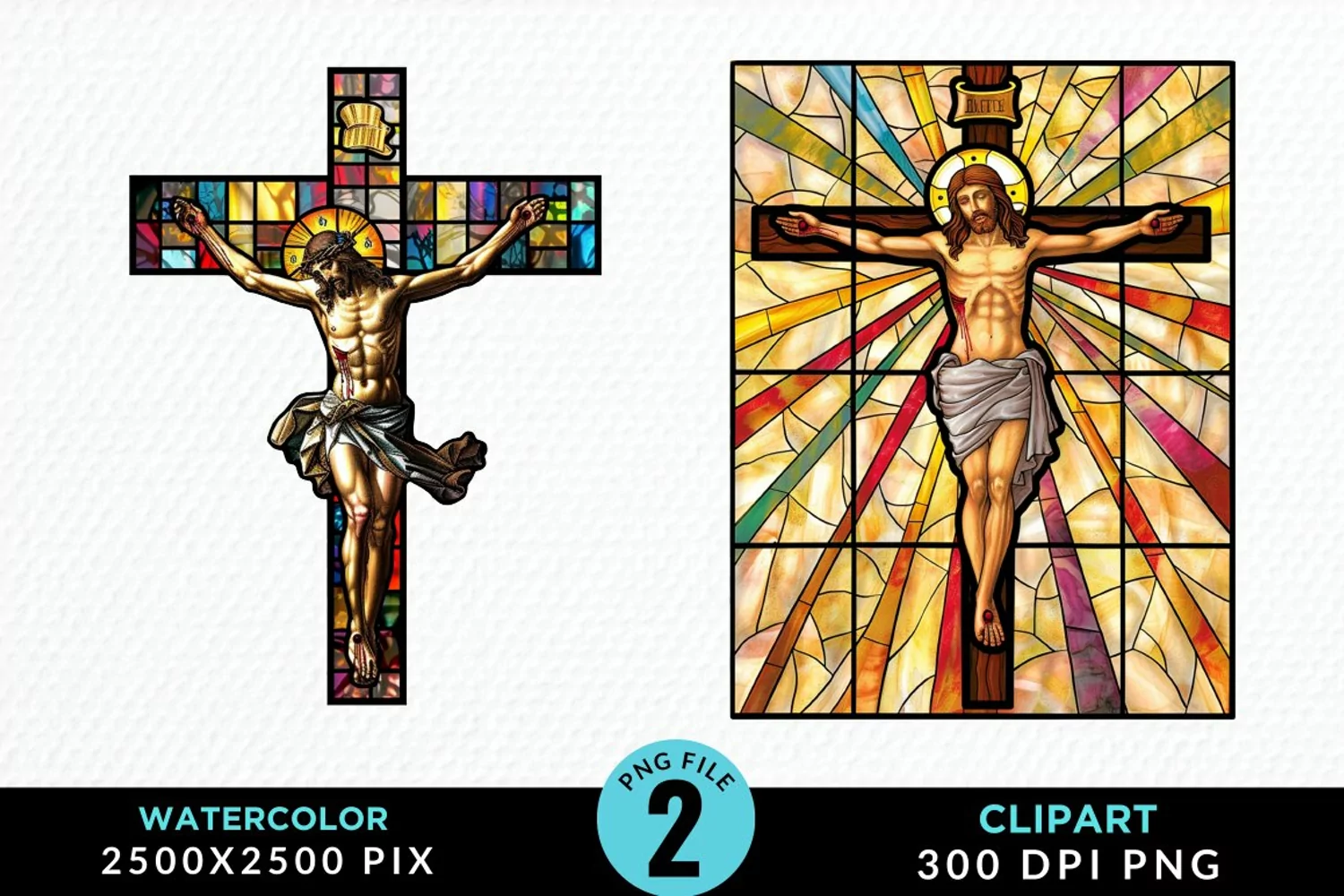 Stained Glass Jesus Cross Artwork Clipart product image 1