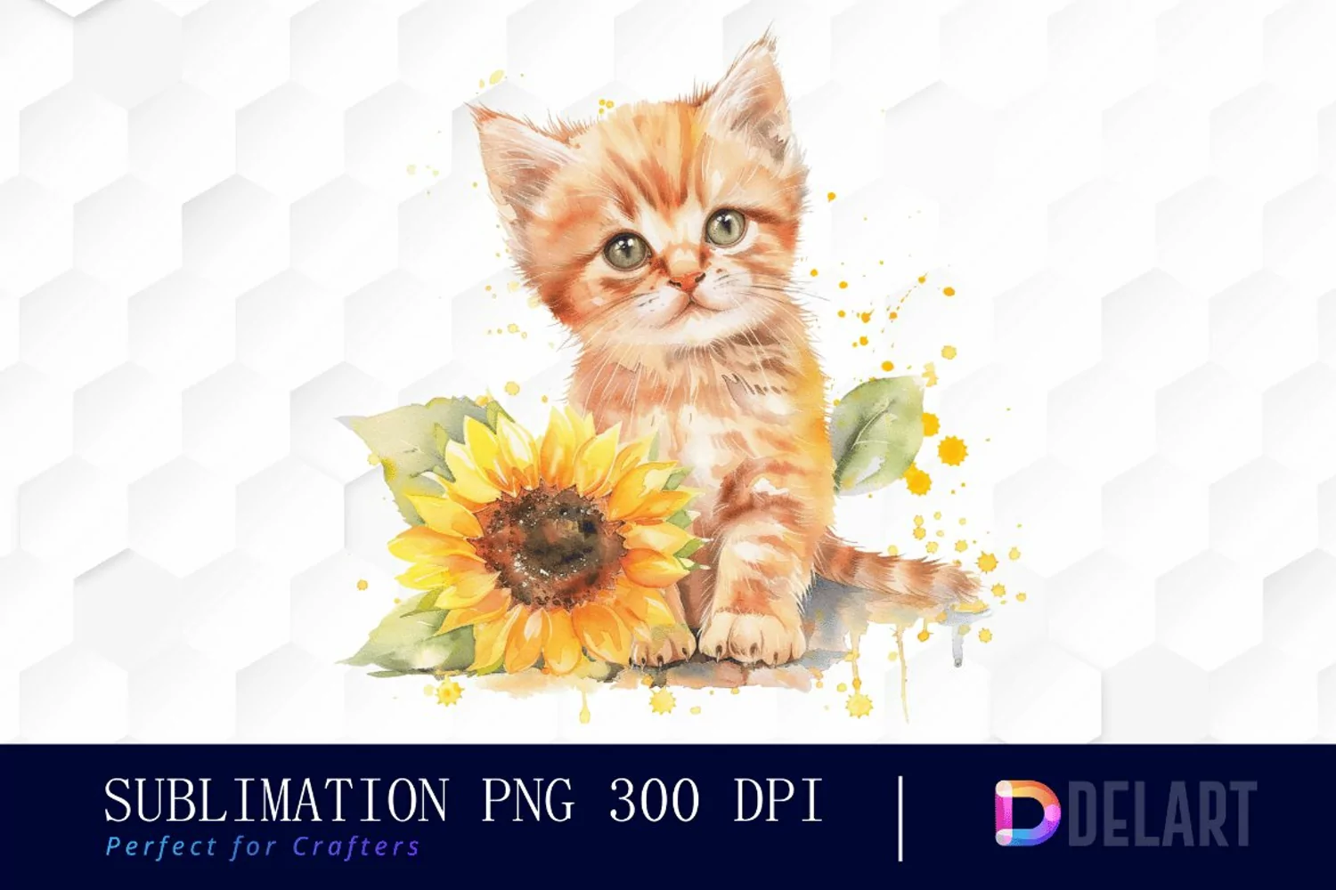 Kitten Sunflower Watercolor Clipart product image 1