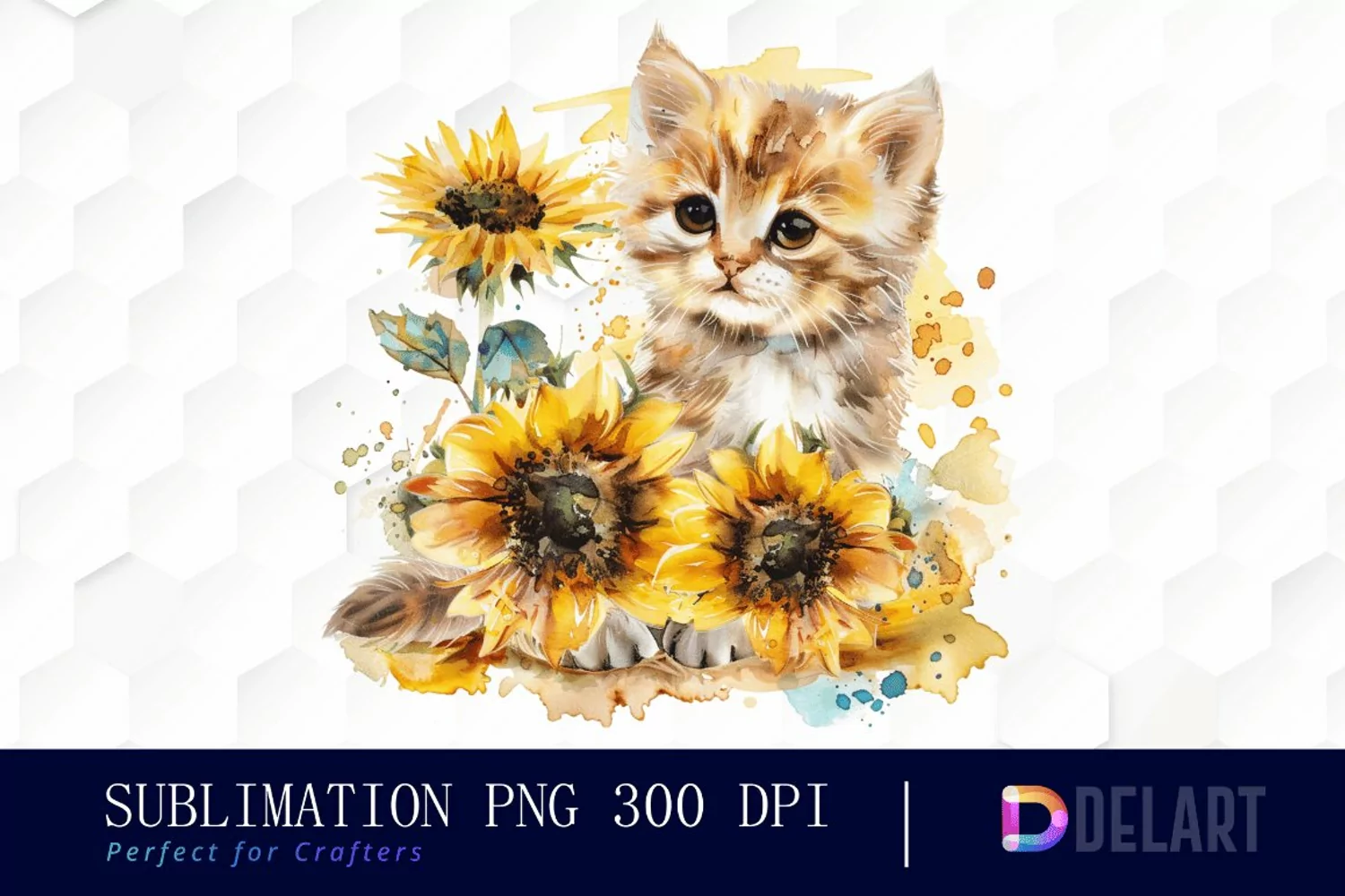 Kitten Sunflower Illustration Clipart product image 1