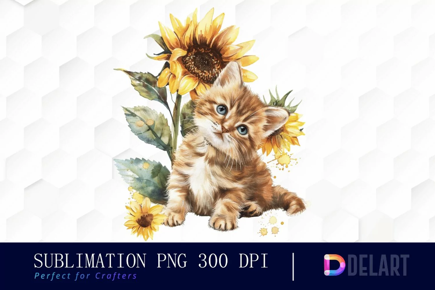 Kitten Sunflower Illustration Clipart product image 1