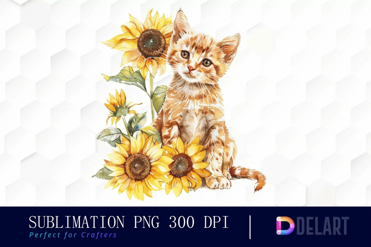 Kitten Sunflower Watercolor Clipart product image 1