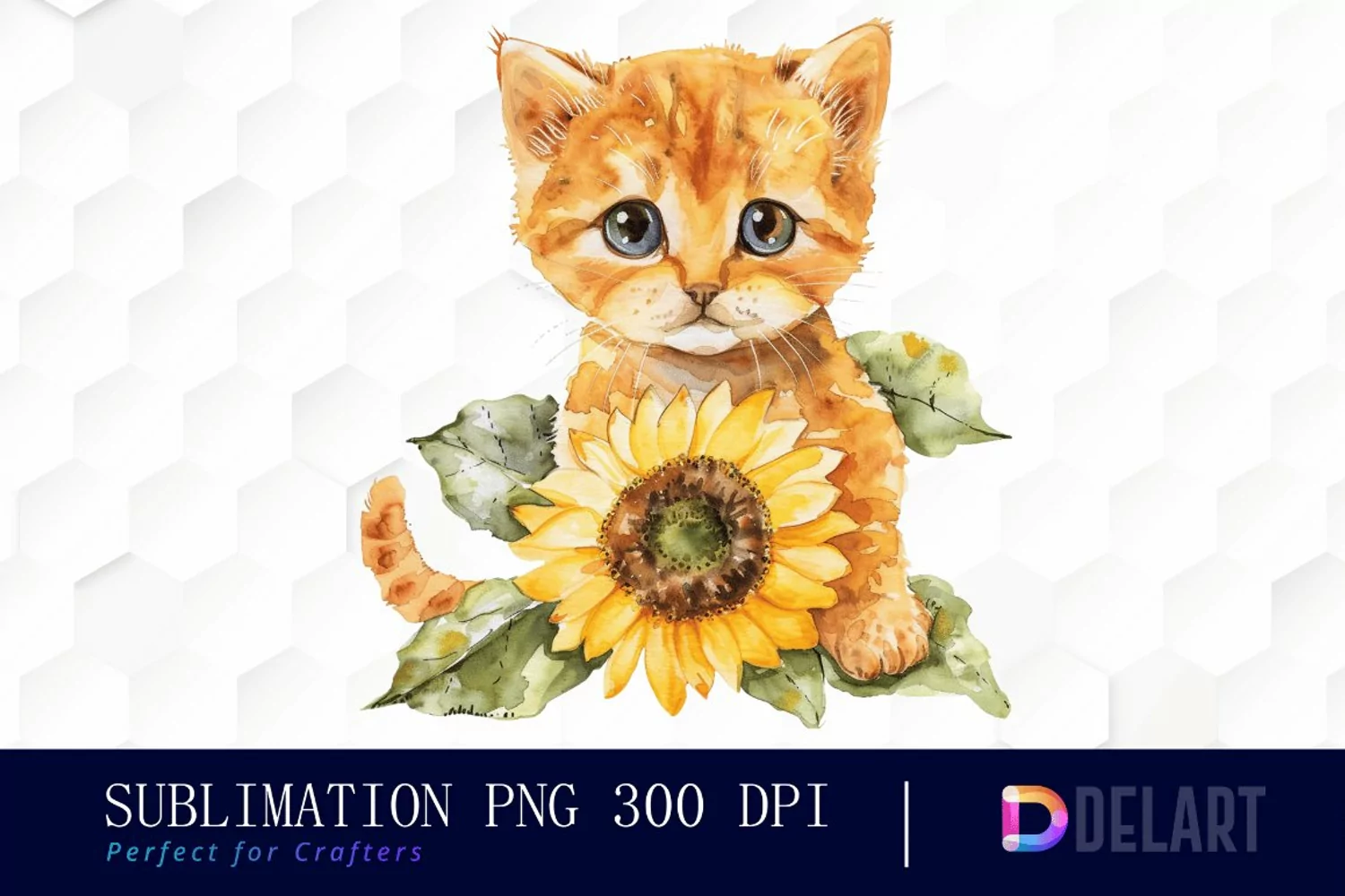 Kitten Sunflower Watercolor Clipart product image 1