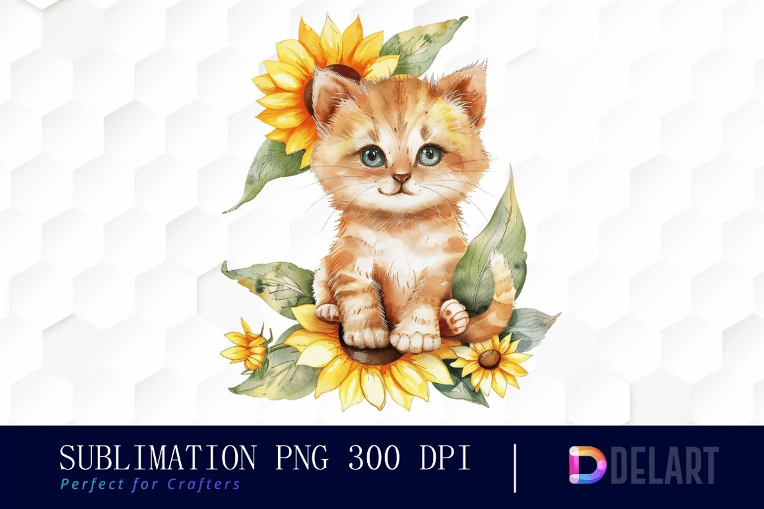 Kitten Sunflower Watercolor Clipart product image 1