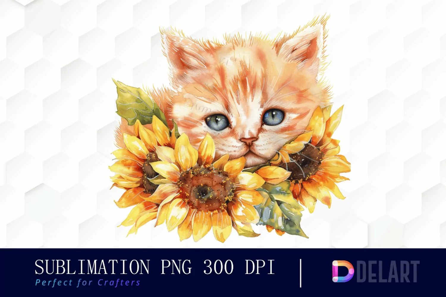 Kitten Sunflower Sublimation PNG Clipart product image 1