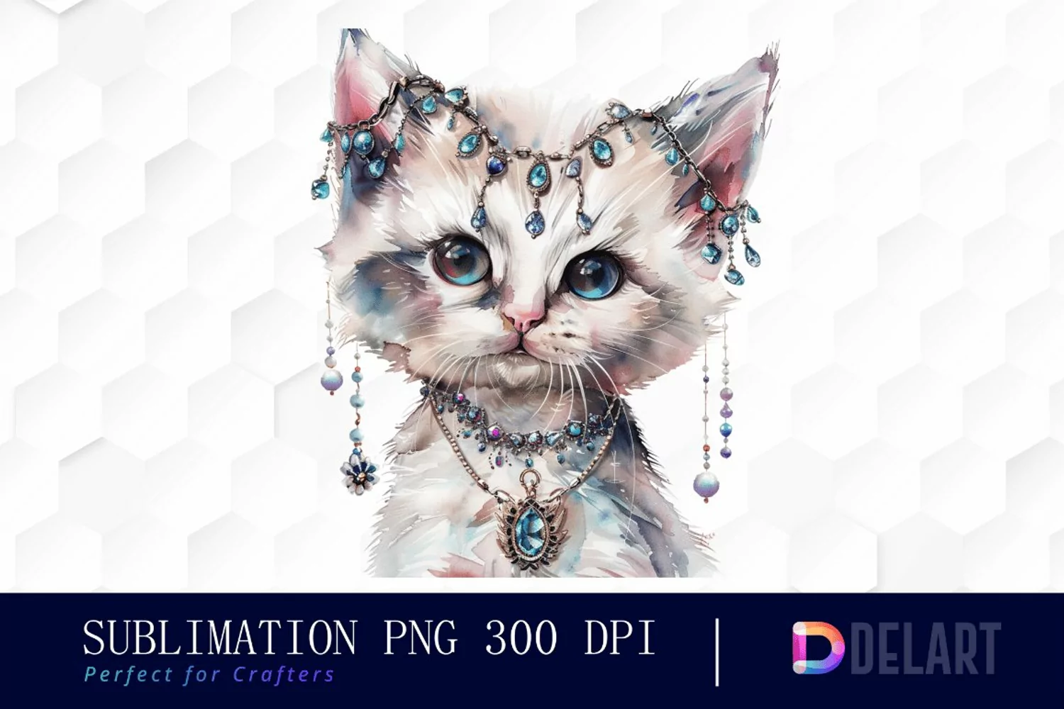 Kitten With Jewellery Watercolor Clipart product image 1