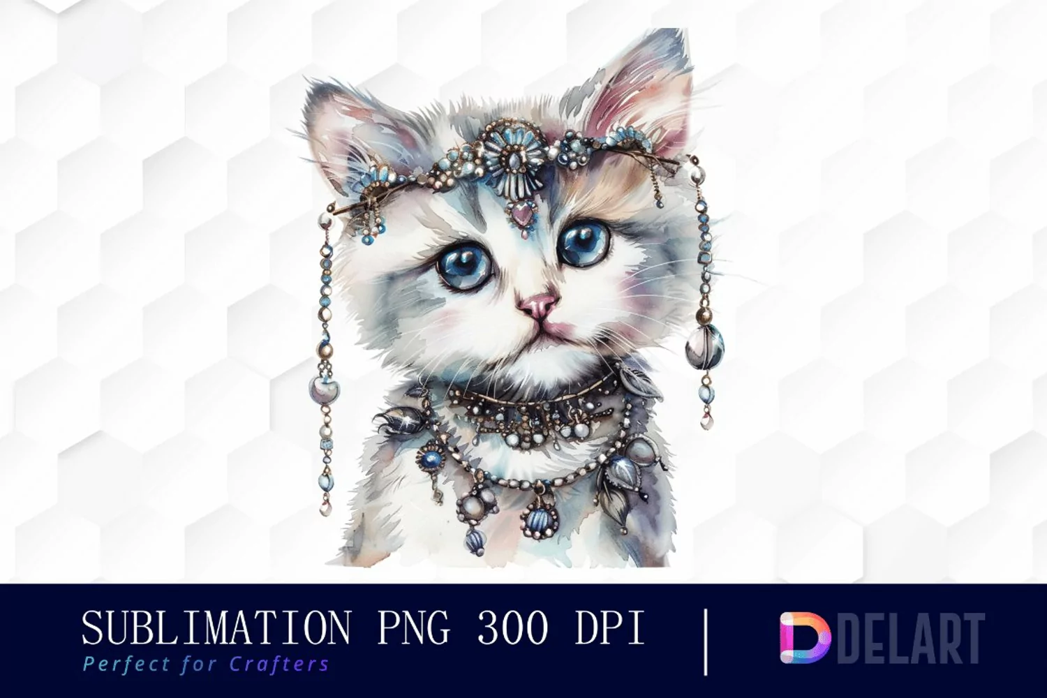 Kitten With Jewellery Watercolor Clipart product image 1
