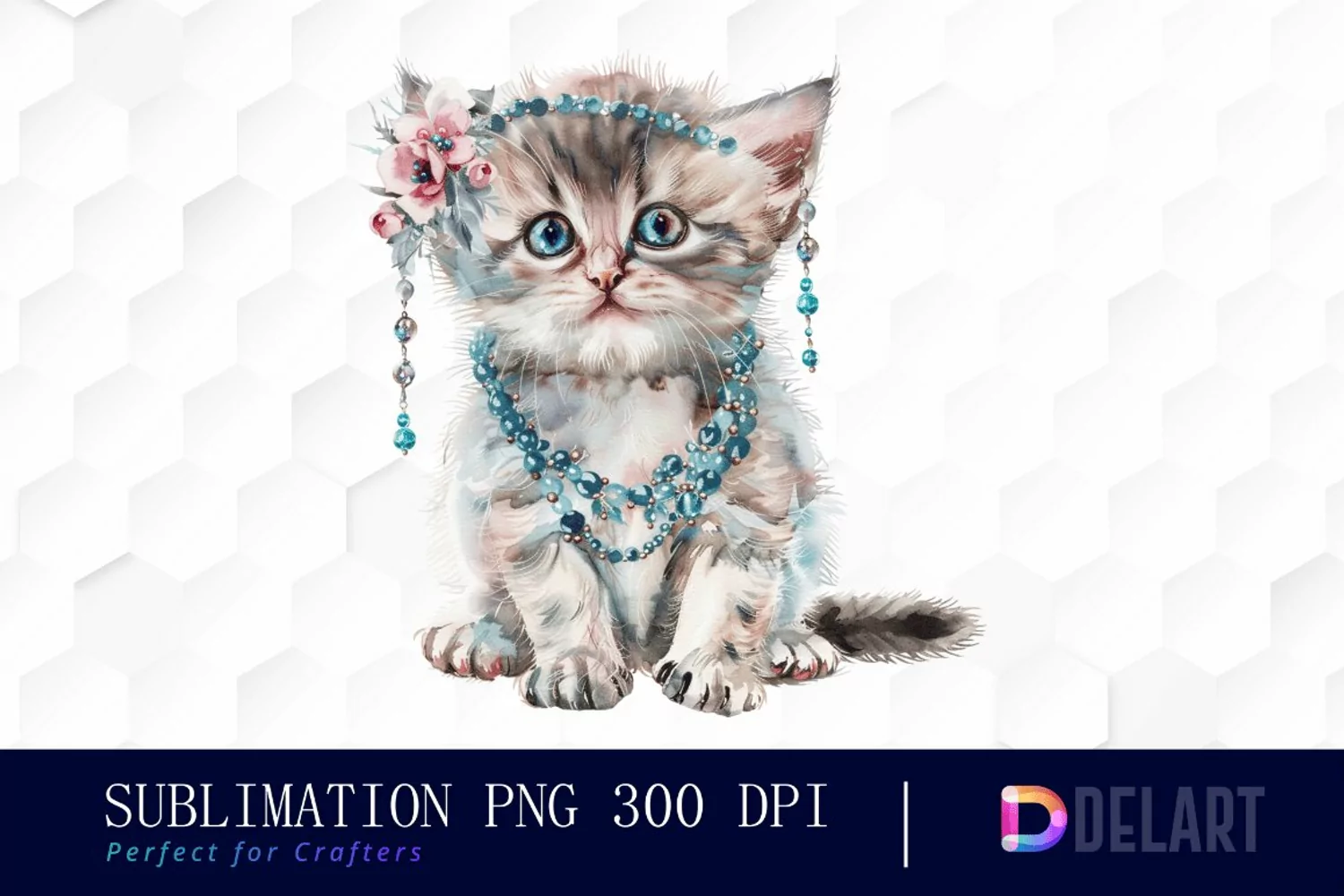 Kitten With Jewellery Watercolor Clipart product image 1