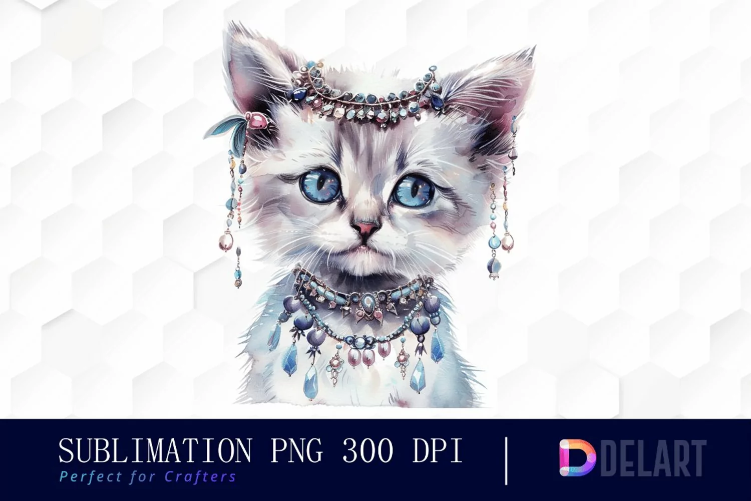 Kitten With Jewellery Sublimation PNG Clipart product image 1