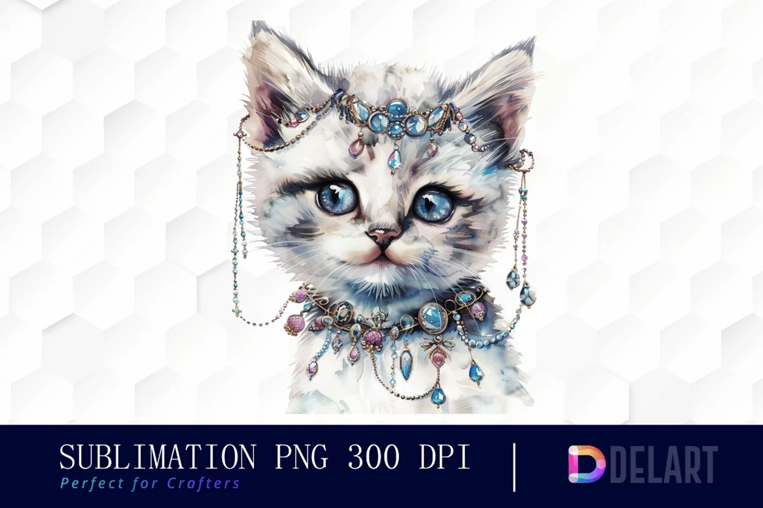 Kitten With Jewellery Watercolor Clipart product image 1